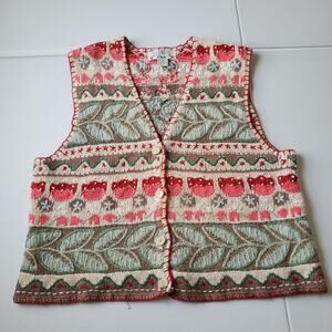 Vintage Orvis Sweater Vest Wmn Large Cottagecore Fairy Bird Leaf Knit Fair Isle